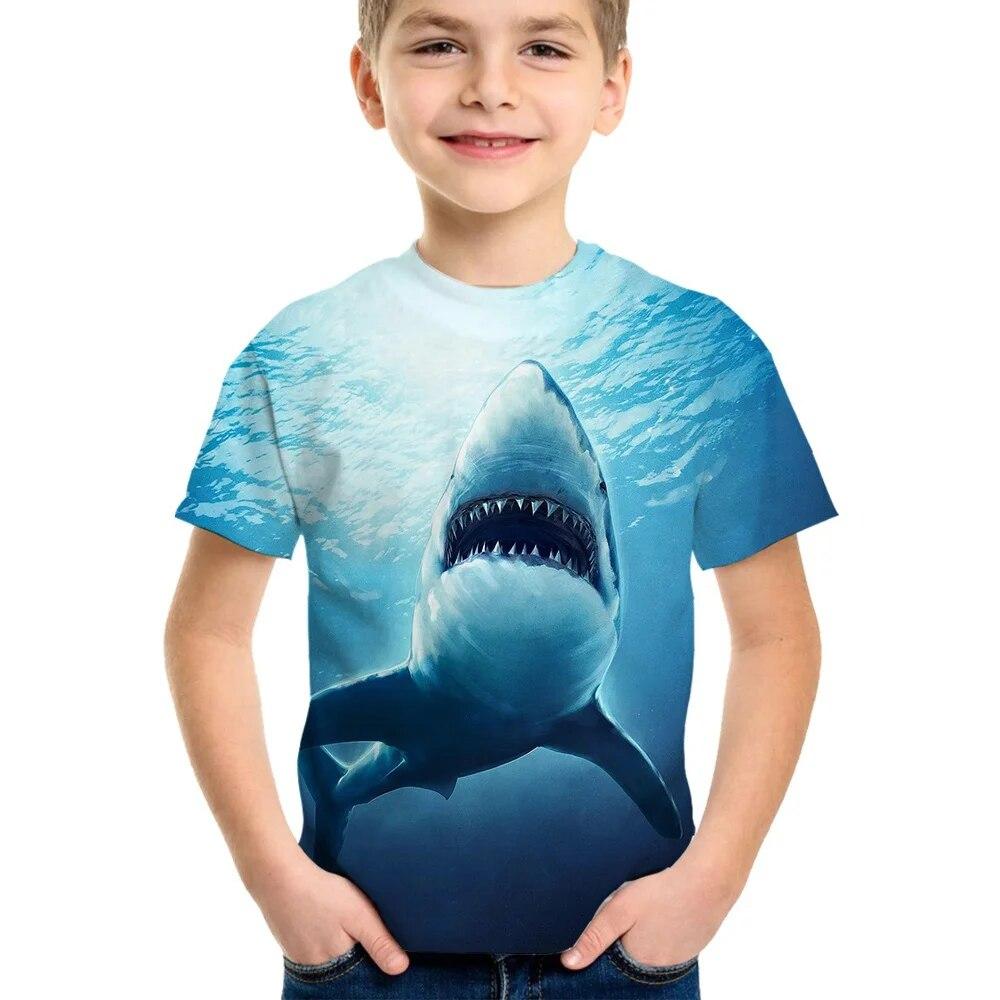Shark Tshirt Kids Clothes Summer Animals Blue Sea T-Shirt For Boy Tee Shirt Children Top 2026 Short Sleeve 3d Print Girls Tees