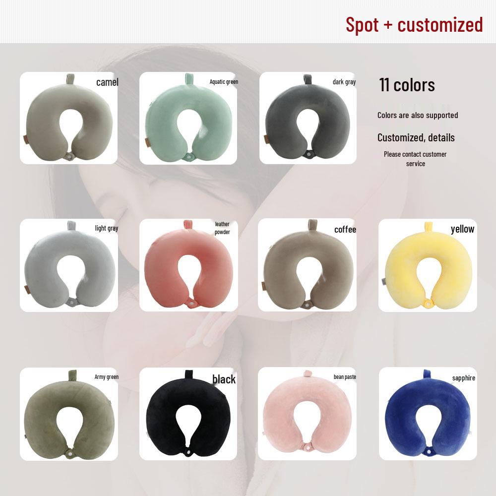 U-Shaped Travel Neck Pillow with Embroidered Logo - Solid Color Memory Foam Design