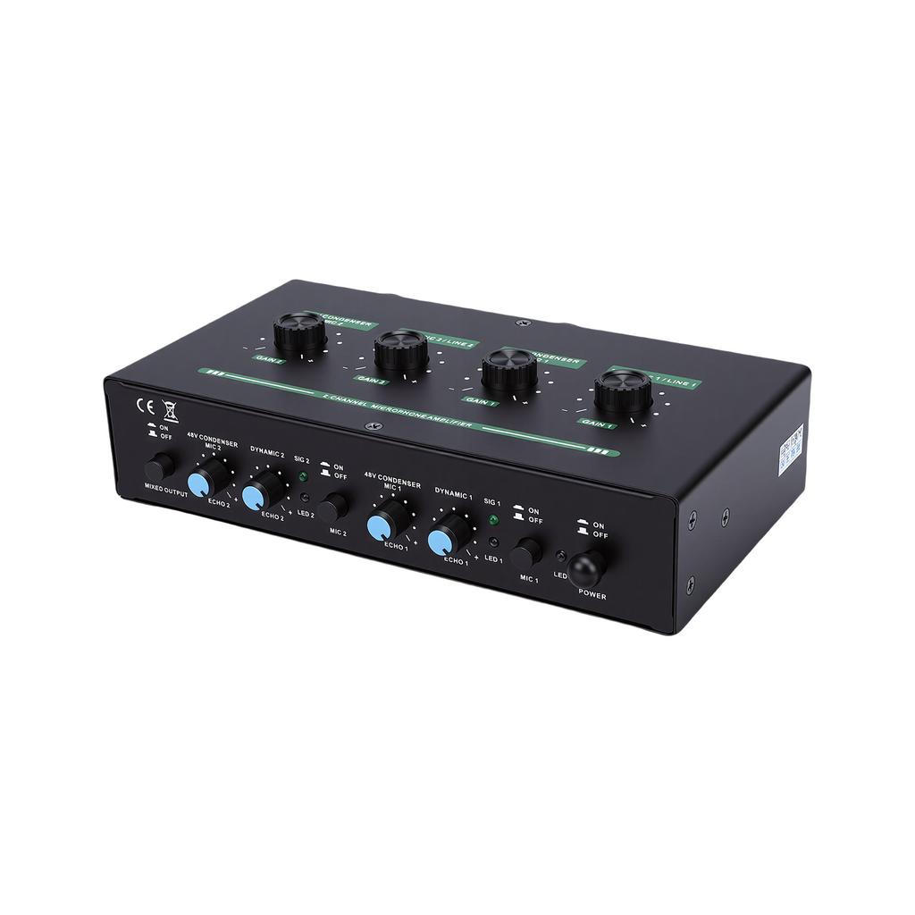 2 Channel Microphone Sound Interface Amplifier with Reverb 2 Input 48V Phantom Power Rechargeable Compact Design for