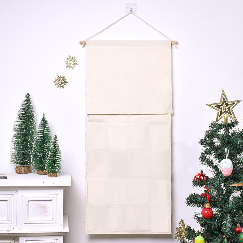 Christmas Ornaments, Christmas Advent Calendar, Canvas Bronzing Number Wall Calendar, 24 Pockets