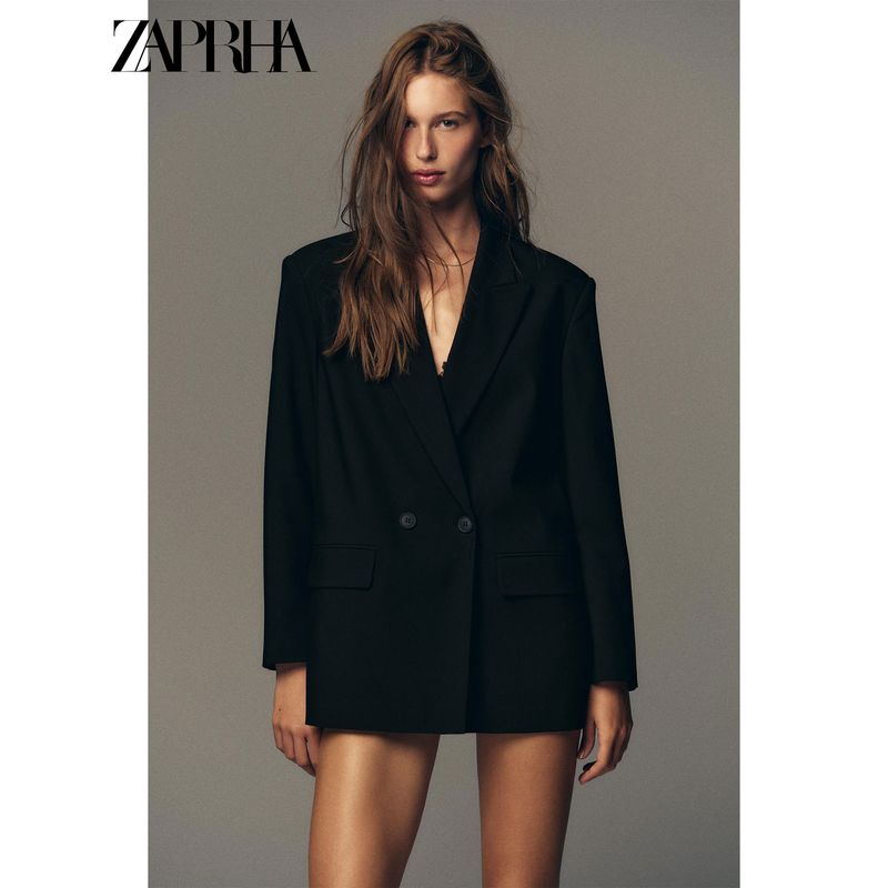 Zaprha 2025 Autumn New Elegant Lapel Long sleeve with Shoulder Pad Profile Double Placket Blazers 2753122