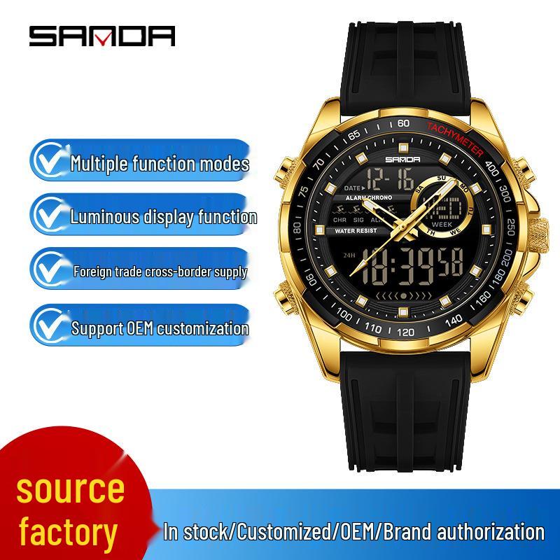 Sanda 6318 Men's Multi-Function Outdoor Sports Watch with Three-City Time, Countdown, and Waterproof Features