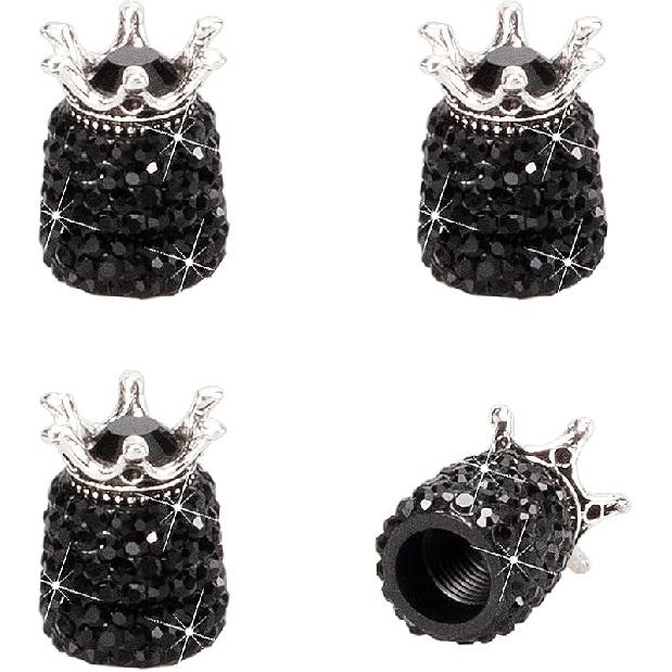 ROSON Valve Stem Caps, 4 Pack Handmade Crown Bling Crystal Rhinestone Car Wheel Tire Valve, Attractive Dustproof Car Accessories, Universal Stem Air