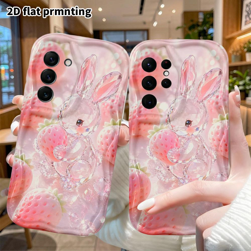 Phone Case: 2D Flat Samsung Galaxy A34 A35 M05 M06 S20 S22 S21 FE Plus 5G Protective Case, Pink Strawberry, Christmas and Halloween Gift