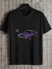 Vintage Muscle Car Grafik T-Shirt - 180g Baumwolle Rundhals Kurzarm T-Shirt mit Lila & Blau Klassische Amerikanische Autos Design