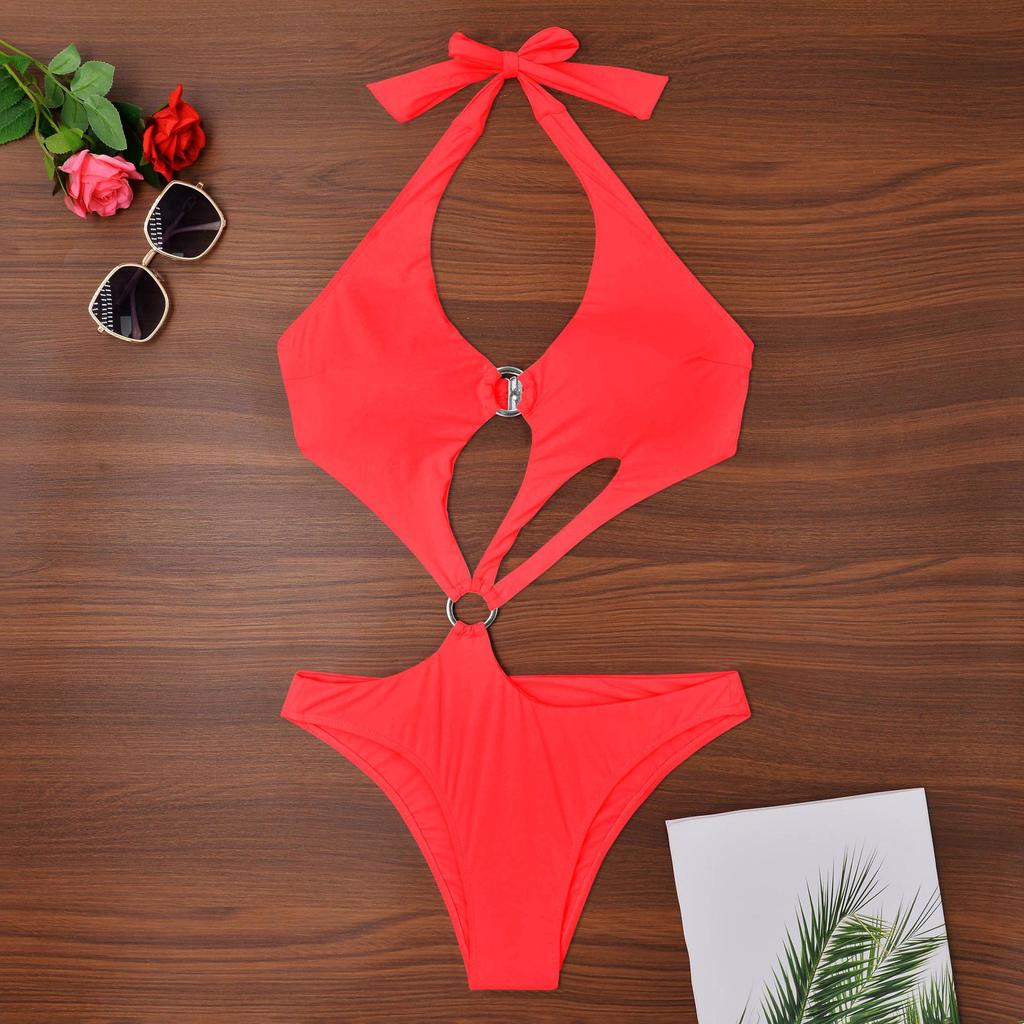 2024 Women's Solid Color Lace-Up One-Piece Swimsuit & Bikini In Stock