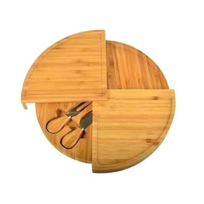 Bamboo Cheese Plate Board with 2 Knife Concealed Compartment Bread Fruit Snack Serving Tray
