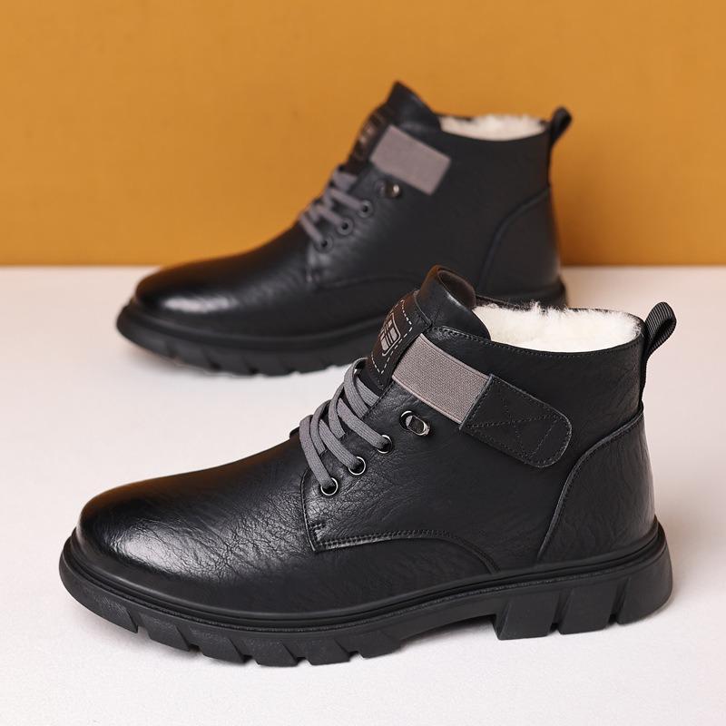 Martin Boots Men's Winter Velvet Warm High-top Leather Boots Versatile Tooling Casual Snow Boots Cotton Shoes Men