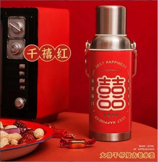 Chinese Retro Thermal Pot Food Grade Stainless Steel Thermos Cup with Cover Portable Water Cup Women's Cup Hot Kettle