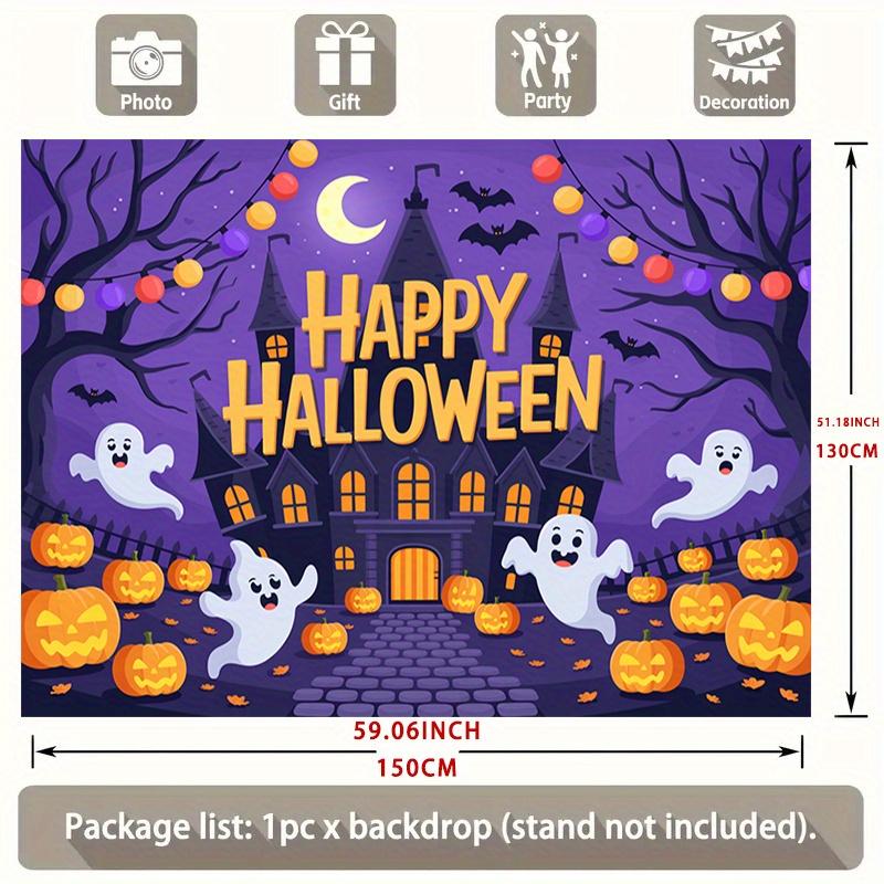 2D Plane 1 Piece of Happy Halloween Party Banner - Ghost House Decoration Featuring Bats Ghosts and Pumpkins