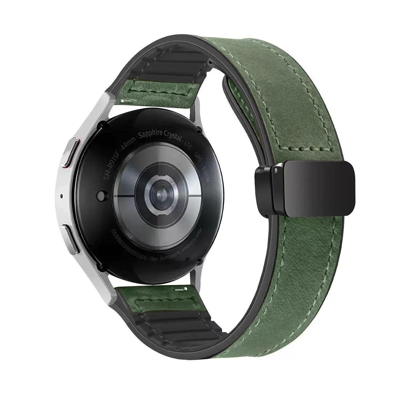 

22mm Premium Leather Silicone Watch Band Quick Release Watch Strap Replacement Watchband for HUAWEI Samsung Garmin Wristband Men For amazfit gtr 47mm зелений