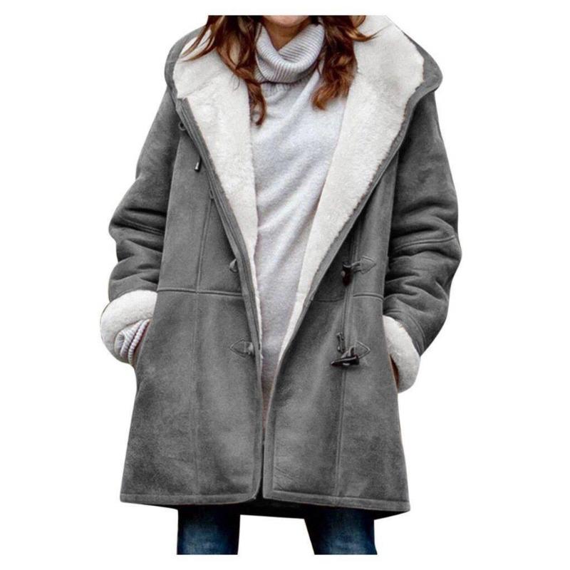 2026 Winter Simple Original Style Coat Solid Color Casual Button Cardigan Warm Medium Long Hooded Women's Coat