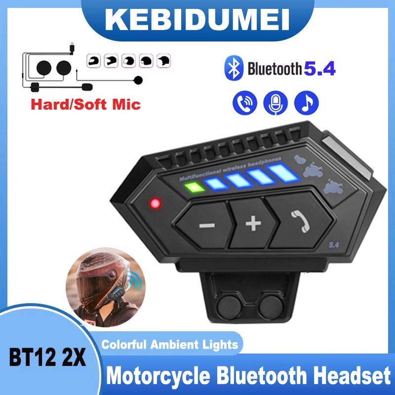 BT12 2X Motorcycle Helmet Headset Bluetooth 5.4 Earphone Wireless Handsfree Waterproof Noise Reduction Voice Control For Moto