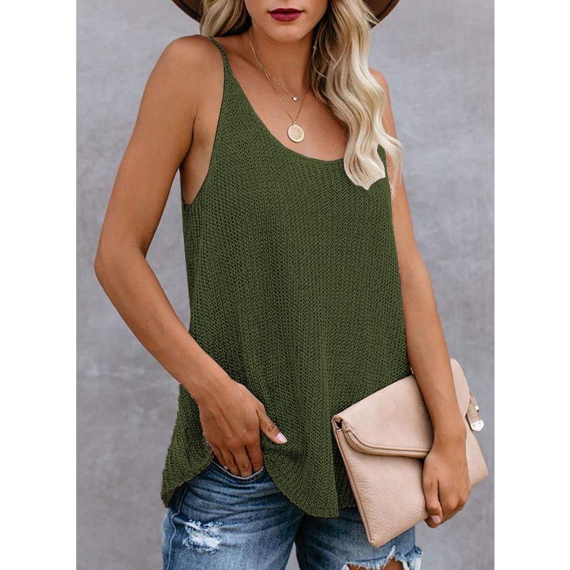 Women Loose Striped Color Block Round Neck Sleeveless Knit Tank Top