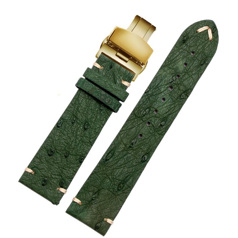 18mm 20mm 22mm Ultra-thin soft handmade ostrich leather black and green for water ghost watch strapsMen's and women's accessori