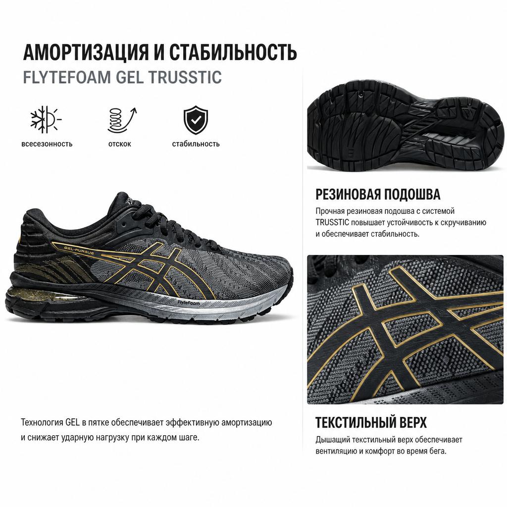 Asics Gel-Pursue 7 Comfortable Daily Wear Durable Breathable Low-Top Running Shoes Men Sneaker Black Silver 1011B254-002