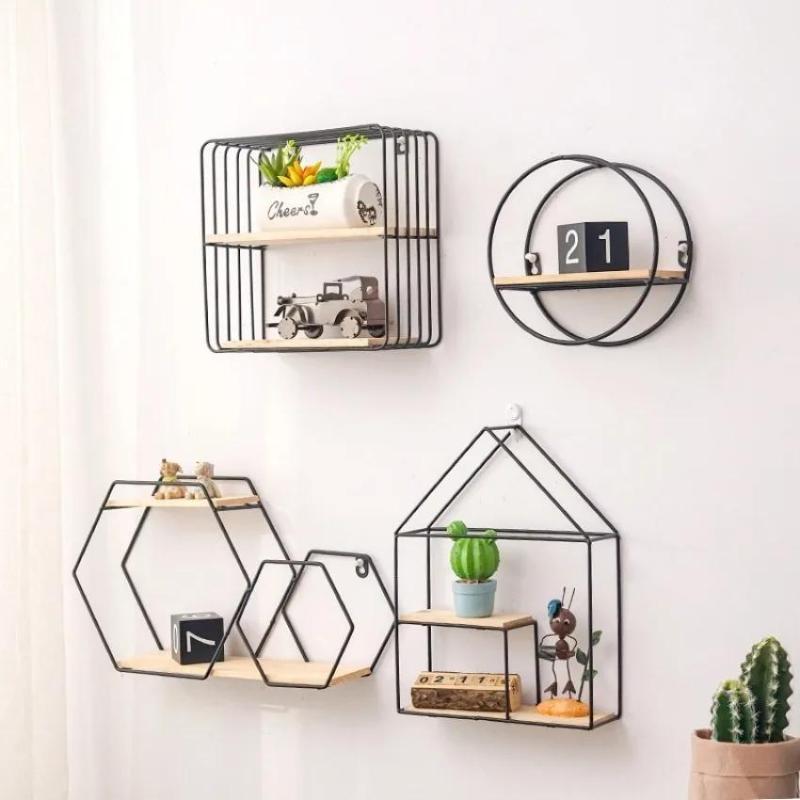 1 Pezzo Nero/Oro Scaffale da Parete Nordico Rastrelliera Portaoggetti in Metallo Ferro Multiforme Fai da Te Decorazione per la Casa Combinazione Multifunzionale Conveniente