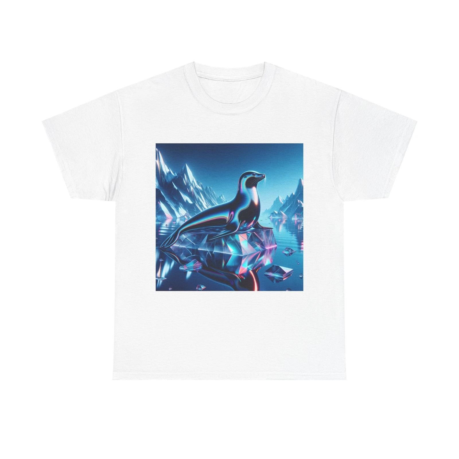 Unisex Adult T Shirt Futuristic Seal in Holographic Ice 3XL