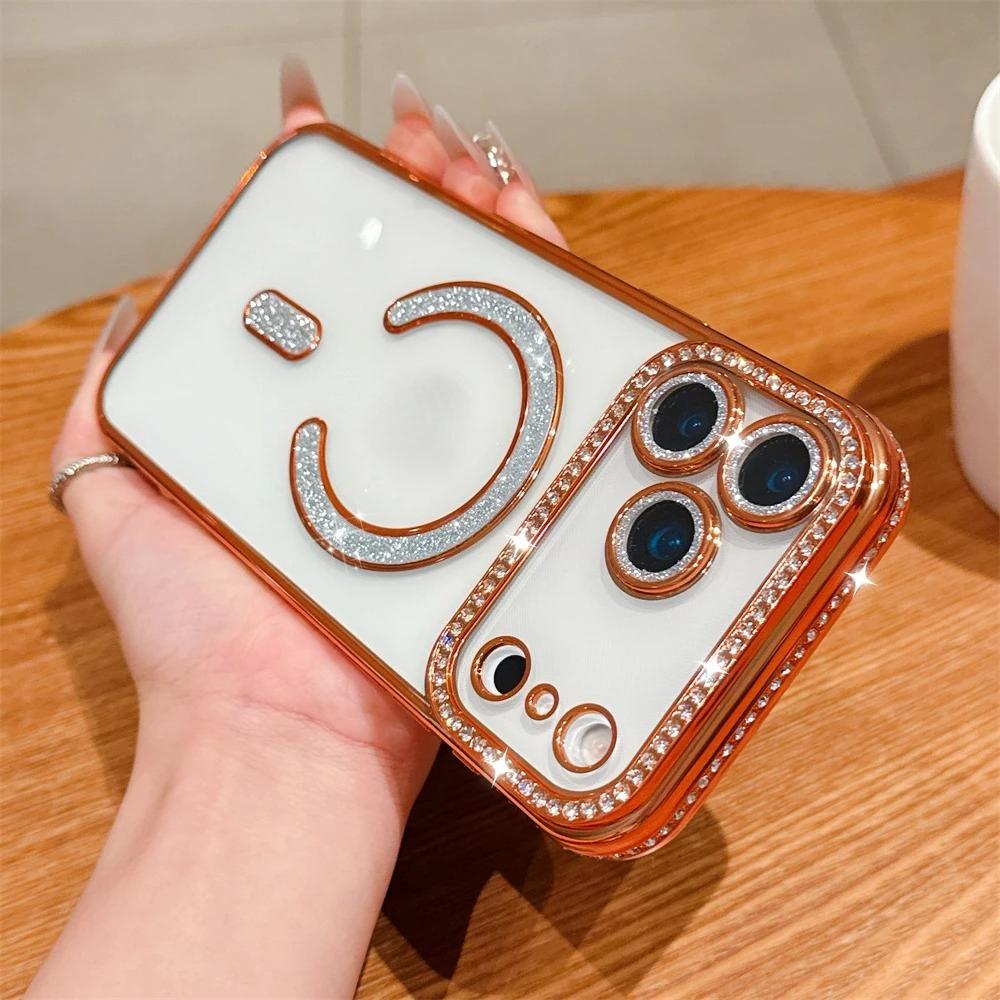 Bling Kristall Linsenfolie für Magsafe Transparente Handyhülle für iPhone 17 16 15 11 12 13 14 Pro Max Plus 17Air 16e Magnetische Abdeckung