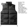 Men Cotton Waistcoat Stand Collar Sleeveless Patchwork Color Cotton Vest Coat with Pockets Elastic Drawstring Hem Zipper Placket Vest Outwear