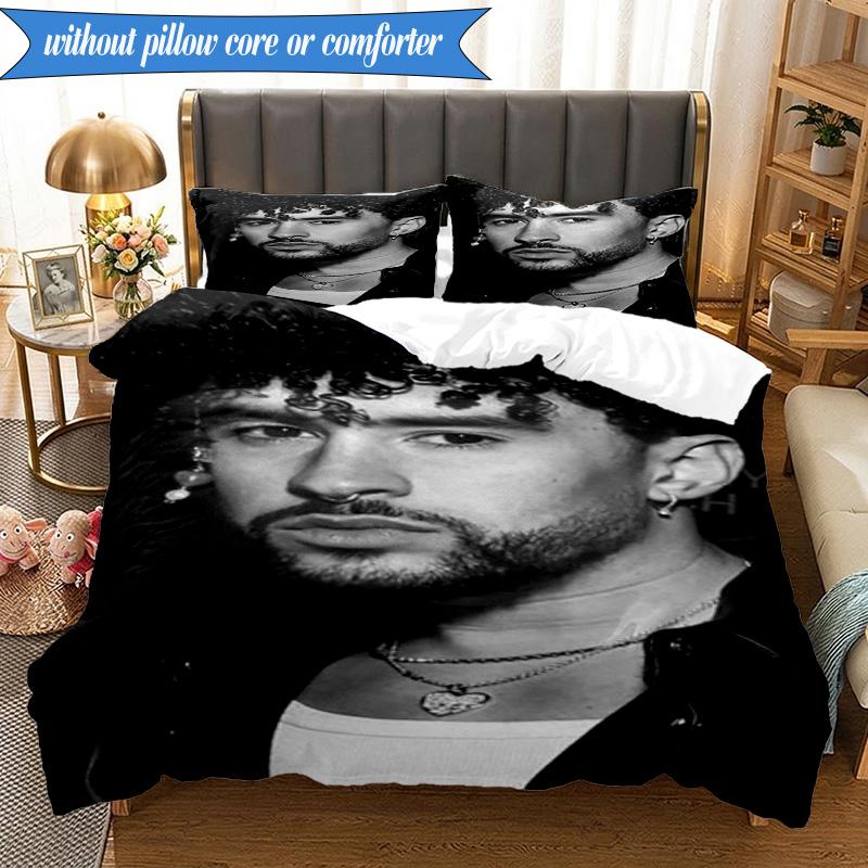 Bad Bunny Collage 3pcs K-pop music group Bedding set,Ideal for Bedroom, Dormitory,Including Duvet Cover And 2pcs Pillowcases,Fan gifts