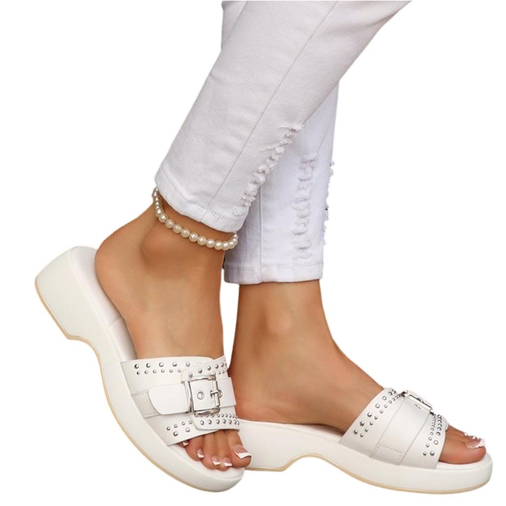 Women Summer Platform Slide Sandals Thick Sole Non Slip Casual Buckle Strap Open Toe Slip On Comfortable Footwear