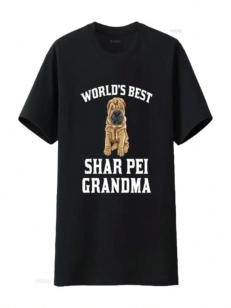 Shar Pei T Shirt World's Best Grandma Dog By Really Awesome Vintage Washed Casual Unisex Homme Graphic Slightly Fashion