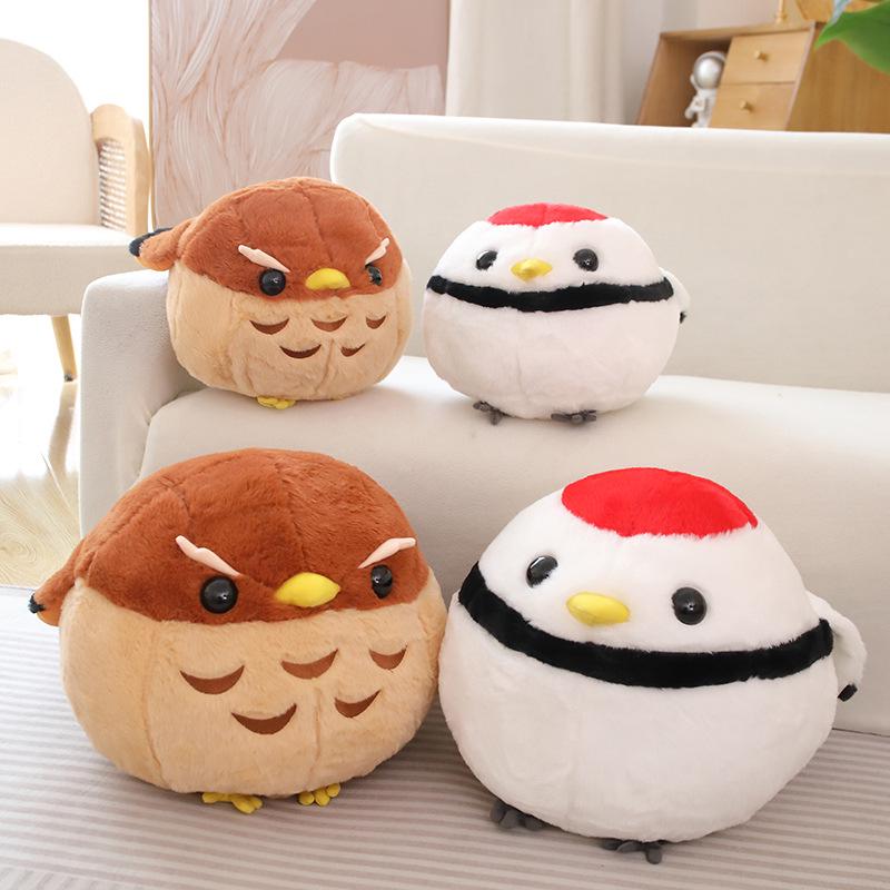 Cartoon Red-Crowned Crane Plush Toy - Spherical Bird Cloth Doll
