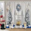 Christmas Backdrop Shower Curtain Holiday Gifts Fireplace Christmas Tree Garland Fabric Bath Curtains Bathroom Decor With Hooks
