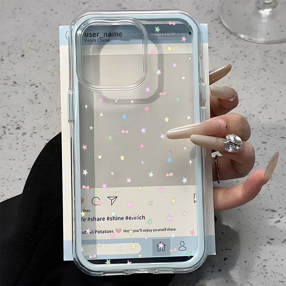 Colorful Star Pattern 2 in 1 Candy Color Clear Phone Case For iPhone 11 12 13 14 15 16 17 Pro Max Plus Air Silicone Soft Cover