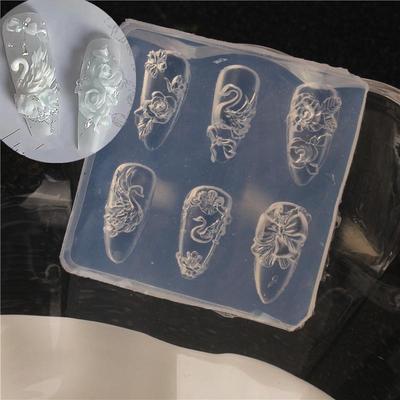 1Pcs Lace Bow Strawberry 3D Silicone Mold Diy Nail Art Decor Cartoon Rabbit Flower Transparent Mold Manicure Design Tool