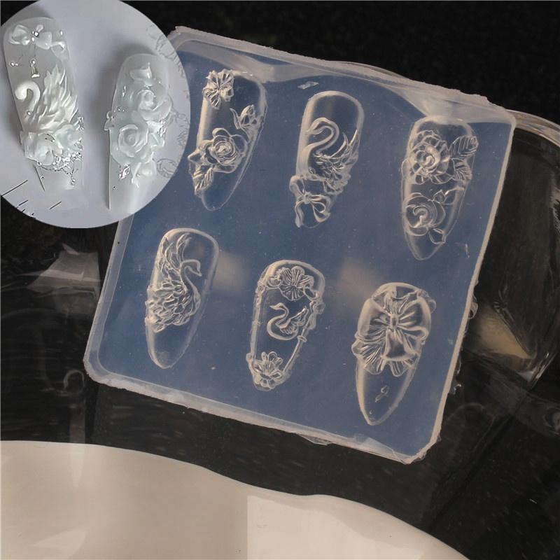 Lace Bow Strawberry 3D Silicone Mold DIY Nail Art Decor Cartoon Rabbit Flower Transparent Mold Manicure Design Tool