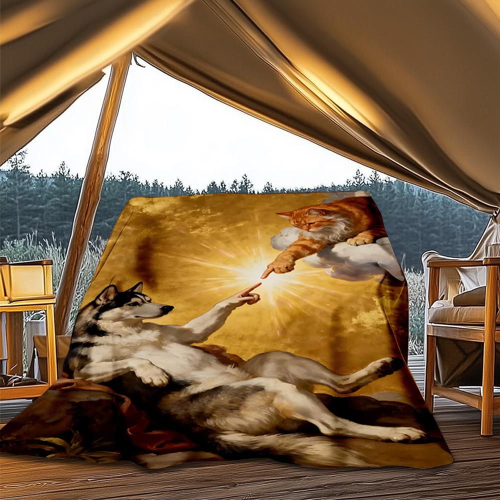 

1pc Dog Cat Art Outdoor Blanket - Lightweight Flannel Throw For Travel, Camping, Livingroom, Couch, Chair yy251114215 75x90cm
