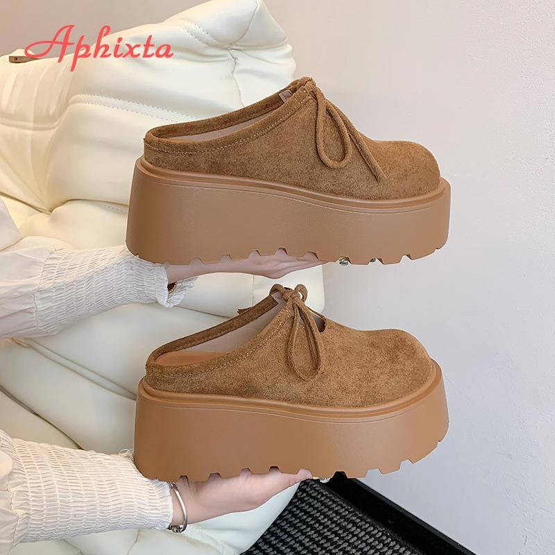Fashion Aphixta Wedge Heel Woman Slipper Shoes Platform Slip on Women's Mules Concise Bow Decoration Luxury Brand Slides Designer Shoes