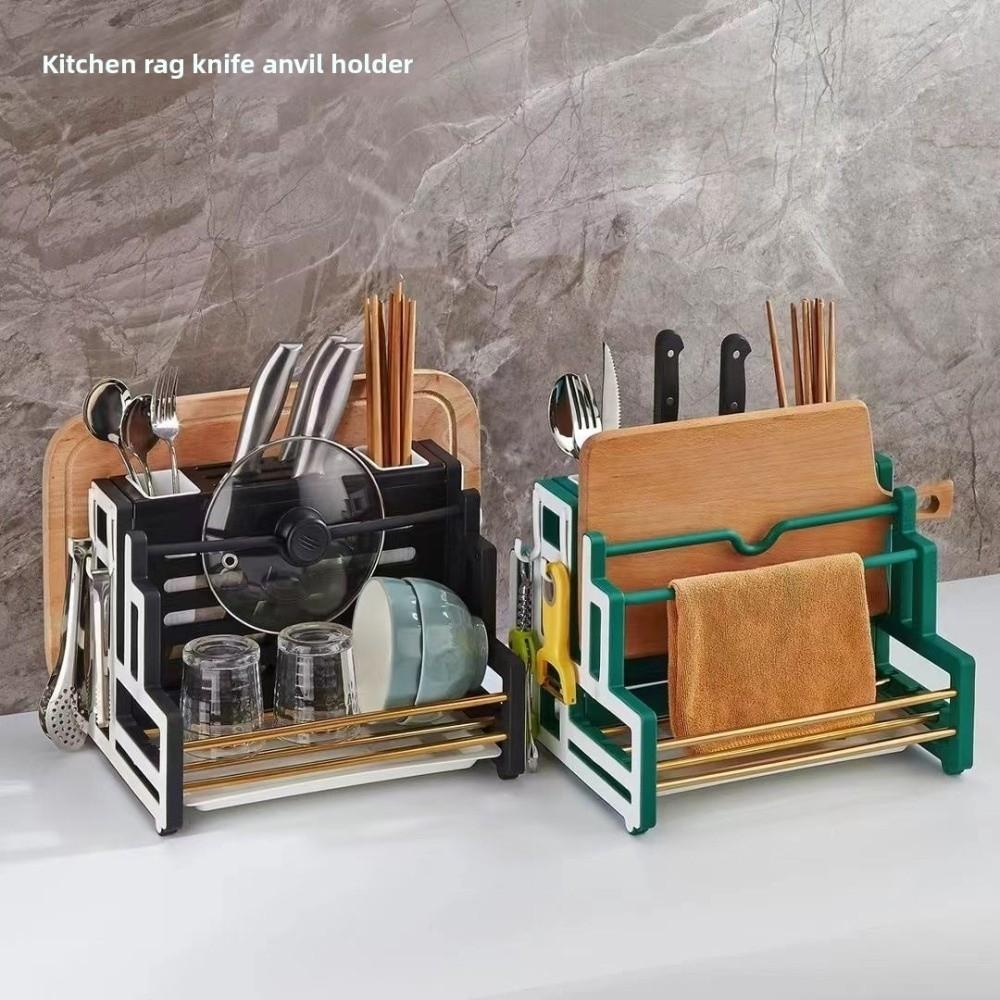 Cutting Board Integrated Knife Holder Spoon Fork Plastic Cutlery Holder Drainer Kitchen Storage Rack Kitchen Organizer