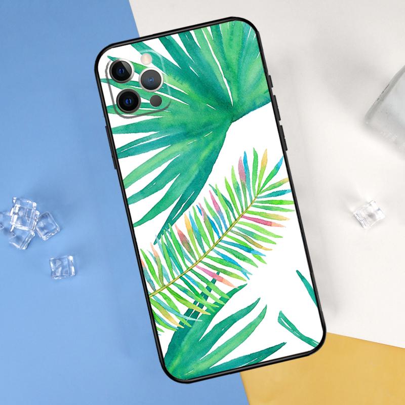 Summer Plant Palm Green Leaf Aloha Phone Case For iPhone 16 Pro 15 Pro 11 13 14 Pro Max 12 Mini XR 16 15 Plus 16e Cover Shell