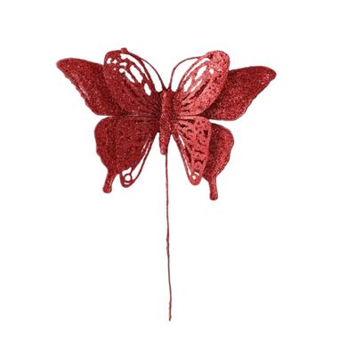 Glitter Butterfly Christmas Flower Simulated Exquisite Artificial Butterfly Clip Flocking Sequins Christmas Tree Decoration
