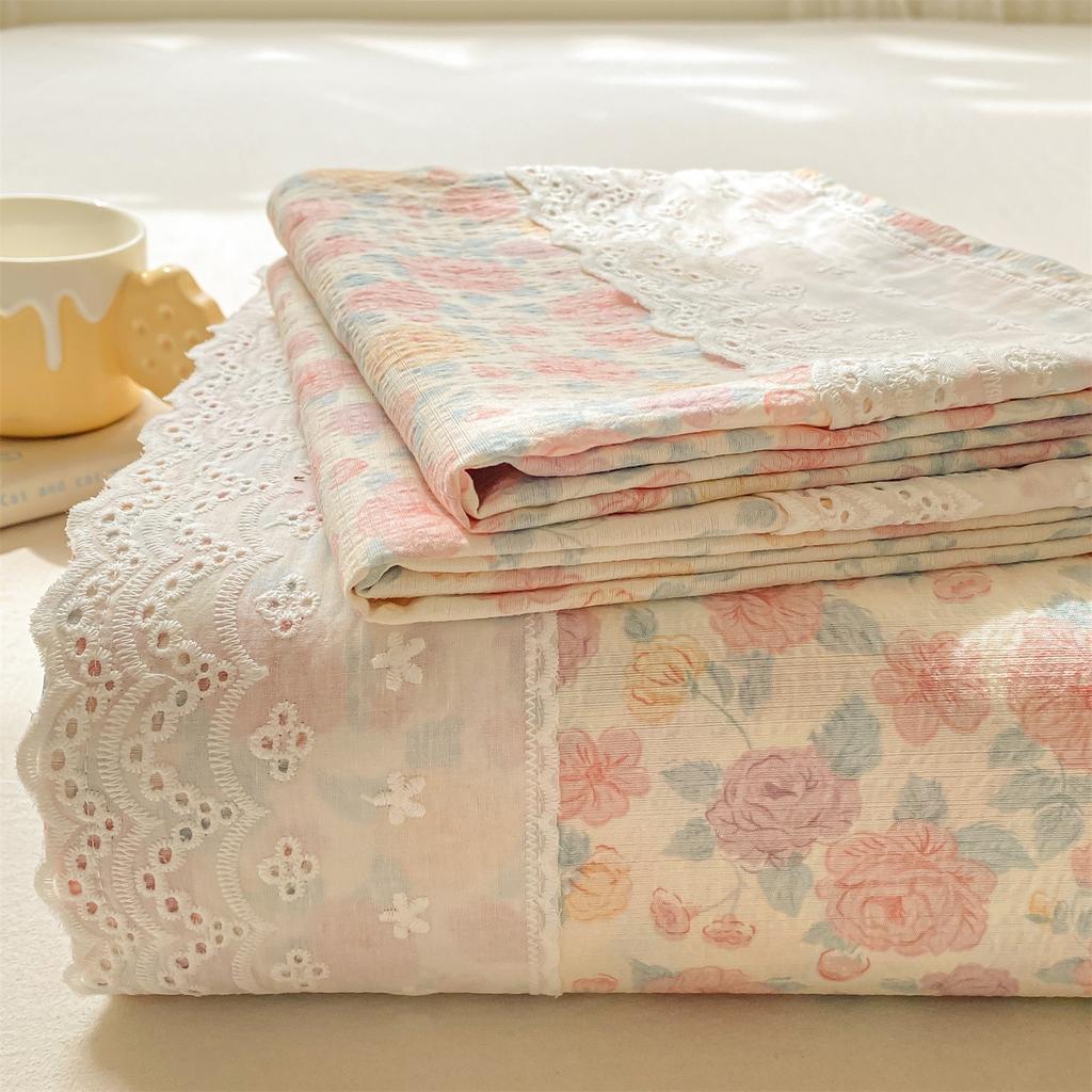 Klasse A Doppellagiges Garn Bettlaken Einzelstück Spitze Spitze Stepplaken Studentenwohnheim Dreiteiliges Set Einzelner Kissenbezug 3