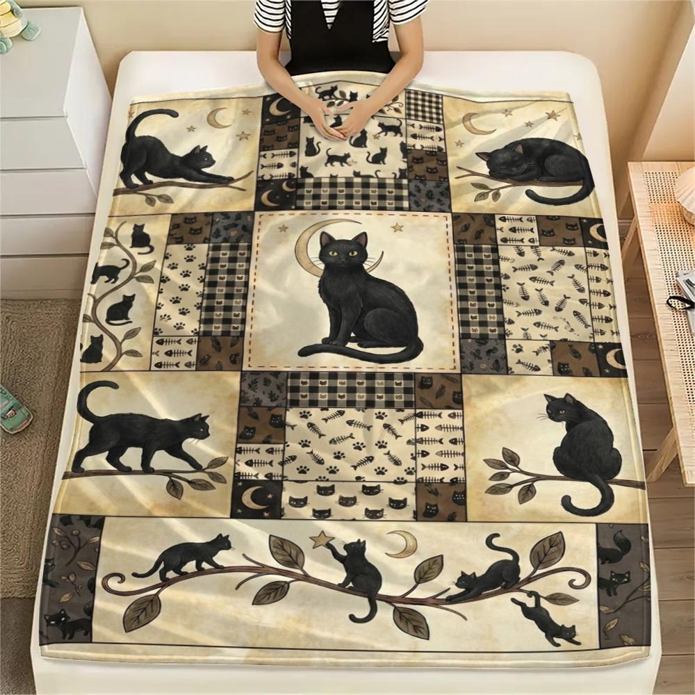 1Pc Patchwork Cat Print Flannel Blanket, High quality Comfortable for All Seasons, Home Decor, Warmth and Comfort, Perfect for Christmas Gifts63