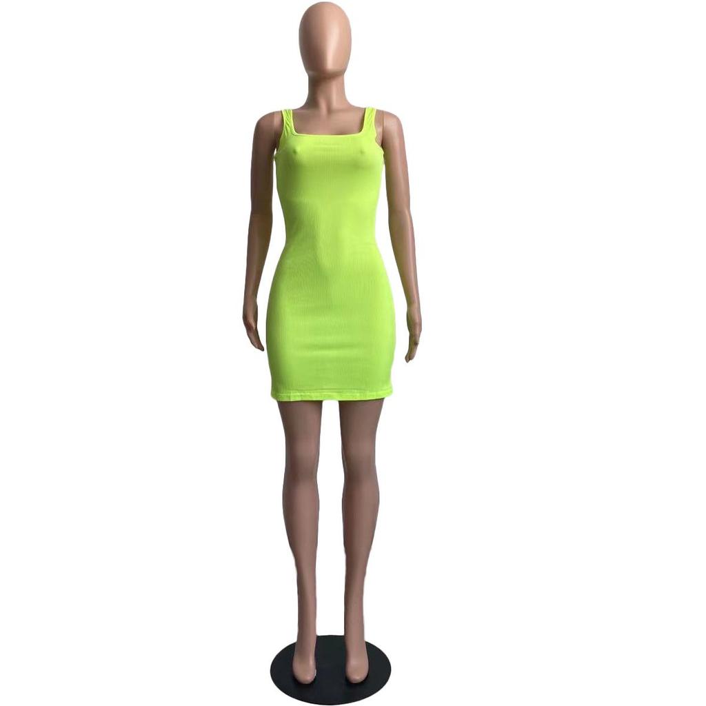 European & American Style Women's Solid Color U-Neck Dungaree Suspender Dress