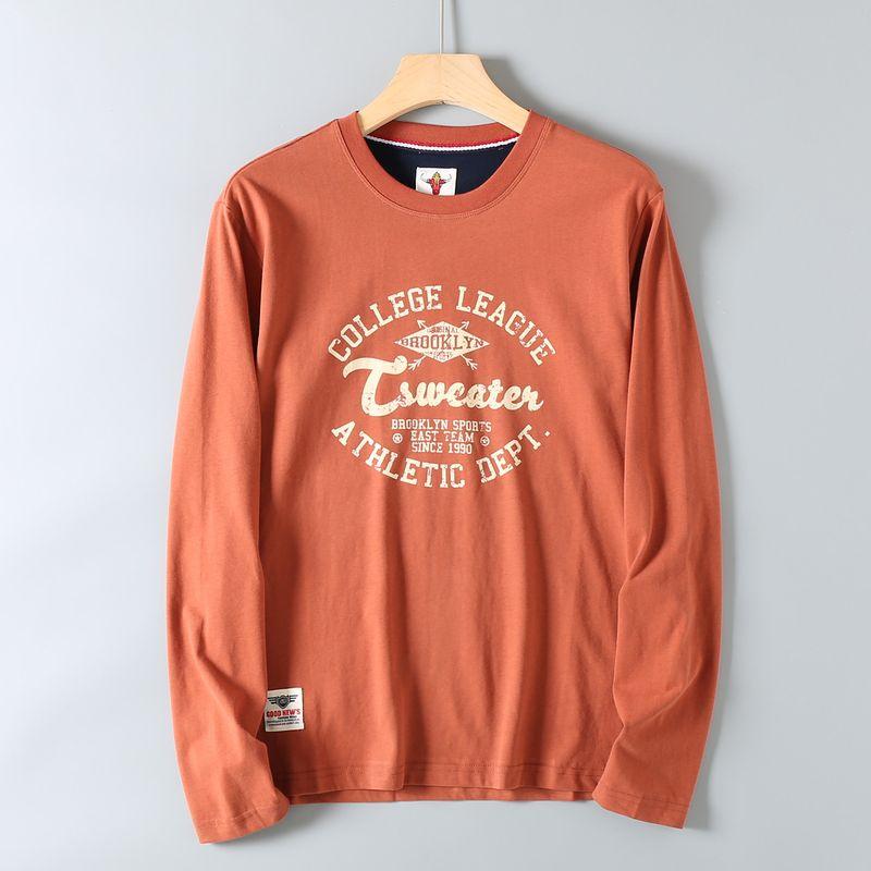 Men's Long-Sleeve T-Shirt for Export, American Style, Loose Fit, Casual Crew Neck, Spring and Autumn, Trendy Base Layer Top