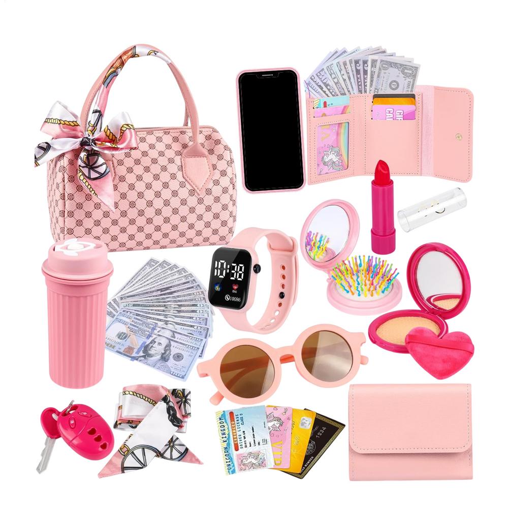 

Girls Play Purse Toy Set Fun Children Makeup Kit Pretend Play Purse with Accessories Stylish Princess Gifts for Girls