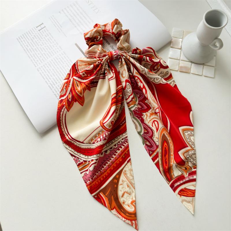 

Vintage Paisley Print Long Ribbon Scrunchies Bohemian Style Hair Ties Women Elegant Ponytail Holder Everyday Accessories Red