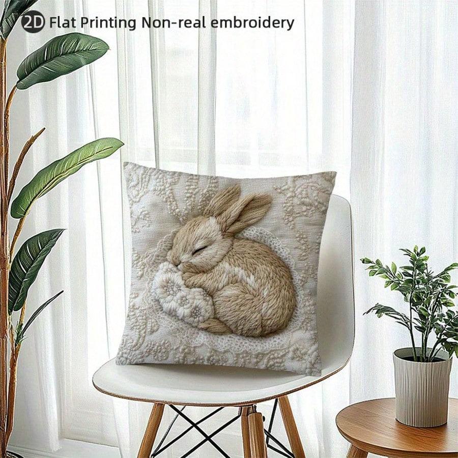 1Pc Easter Rabbit Style Pillow Cover Polyester 2D Double-Sided Print Sofa Cushion Case Gift For Living Room Sofa Bedroom Decor