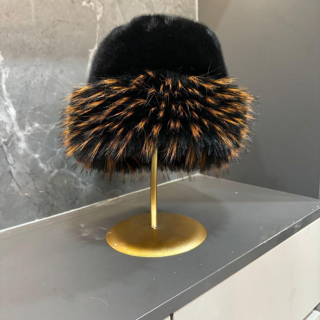 Große Plüsch-Mongolenmütze aus Kunstwaschbärfell für Herbst/Winter - Dick, warm, Fischerdesign mit flachem Oberteil