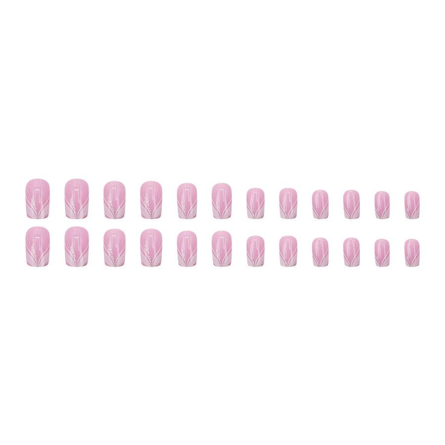 Elegant European-Style Nude Pink & Silver Glitter Nail Tips - 24pcs
