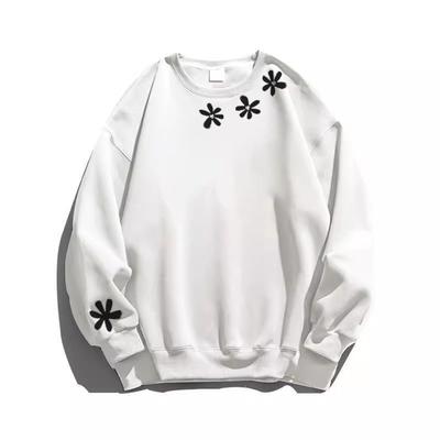 Schweres Baumwoll-Sweatshirt mit Blumenmuster und Rundhalsausschnitt für Damen Herbst und Winter 2025 Neu Locker Schlank Langärmlig Innenschicht-Oberteil