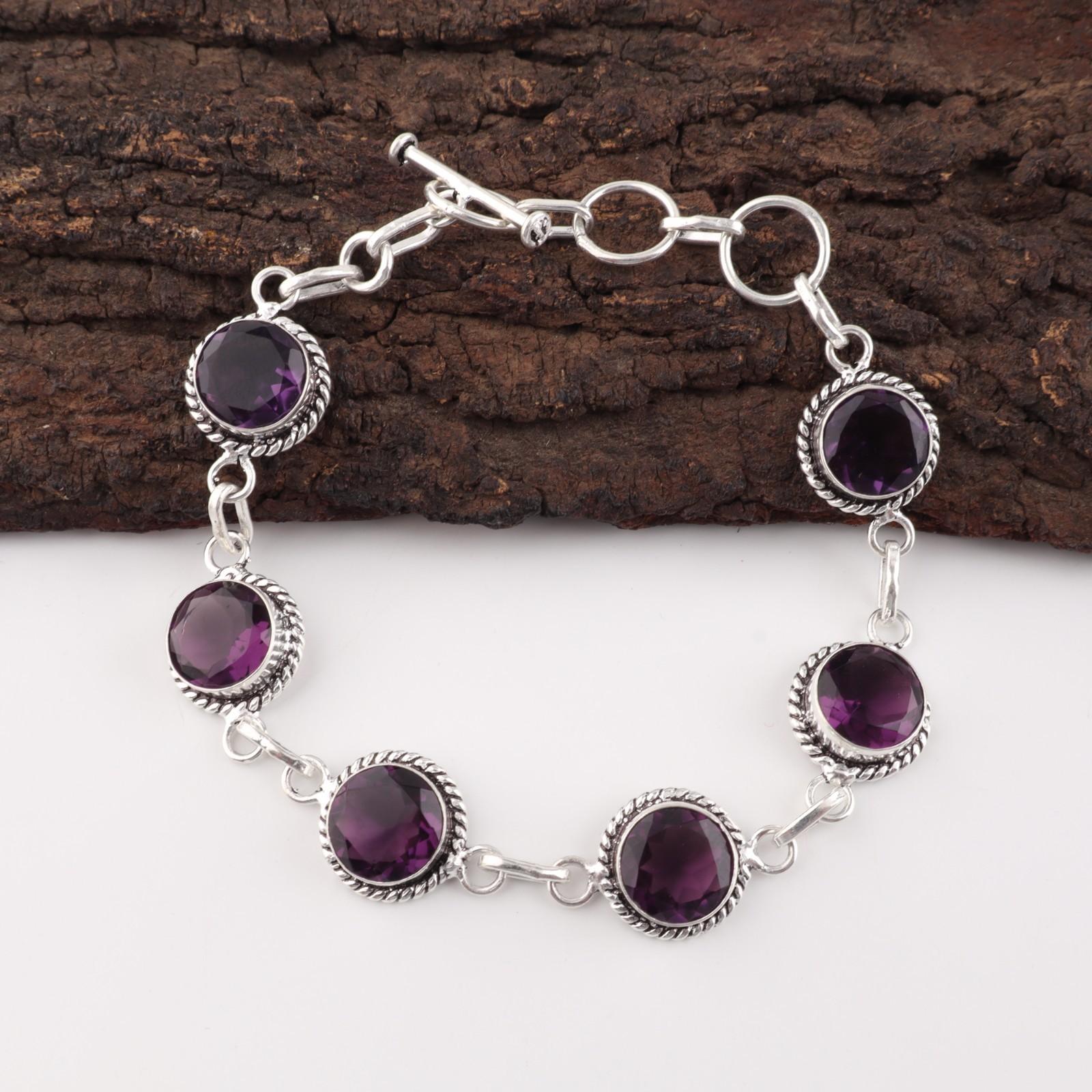 

Rare Amethyst Gemstone 925 Sterling Silver Handmade Jewelry Women Bracelet 7-9 RB-16-5