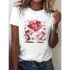European Size Heart-Shaped Happy Valentine'S Day Cat Print T-shirt | Short Sleeve, Crew Neck, Casual Top