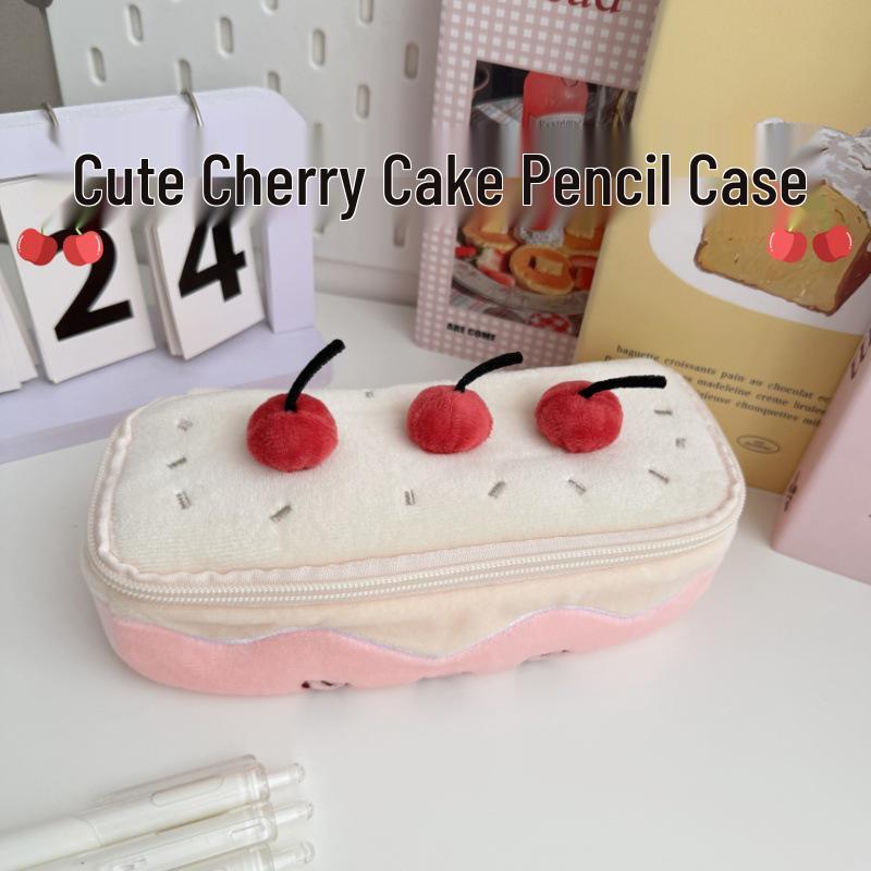 

Adorable Cherry Cake Pencil Case and Makeup Bag for Girls - High-Value Desktop Stationery Organizer